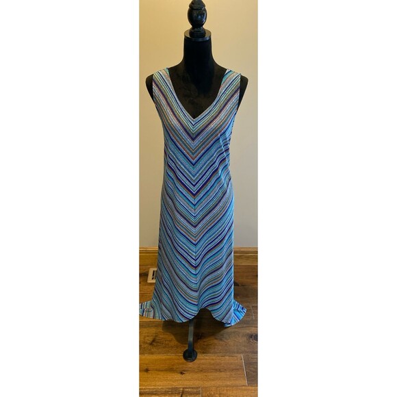 Apt. 9 Maxi Dress Sz XL Sleeveless Criss Cross Back Striped Blue Orange Stretchy - Picture 5 of 12